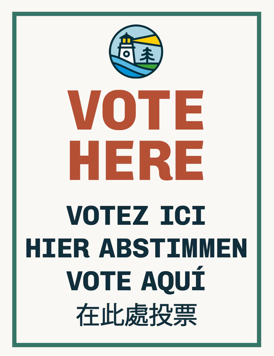 Multilingual Vote Here Sign